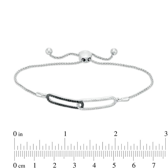 0.12 CT. T.W. Black and White Diamond Paper Clip Link Bolo Bracelet in Sterling Silver – 9.5"