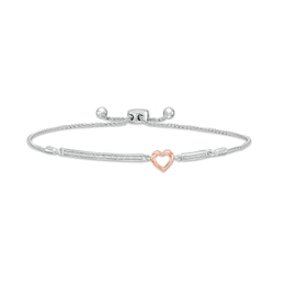 0.04 CT. T.W. Diamond Open Heart Bolo Bracelet in Sterling Silver and 10K Rose Gold – 9.5&quot;