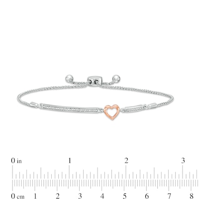 0.04 CT. T.W. Diamond Open Heart Bolo Bracelet in Sterling Silver and 10K Rose Gold – 9.5"