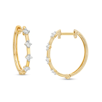 0.40 CT. T.W. Diamond Four Stone Hoop Earrings in 10K Gold