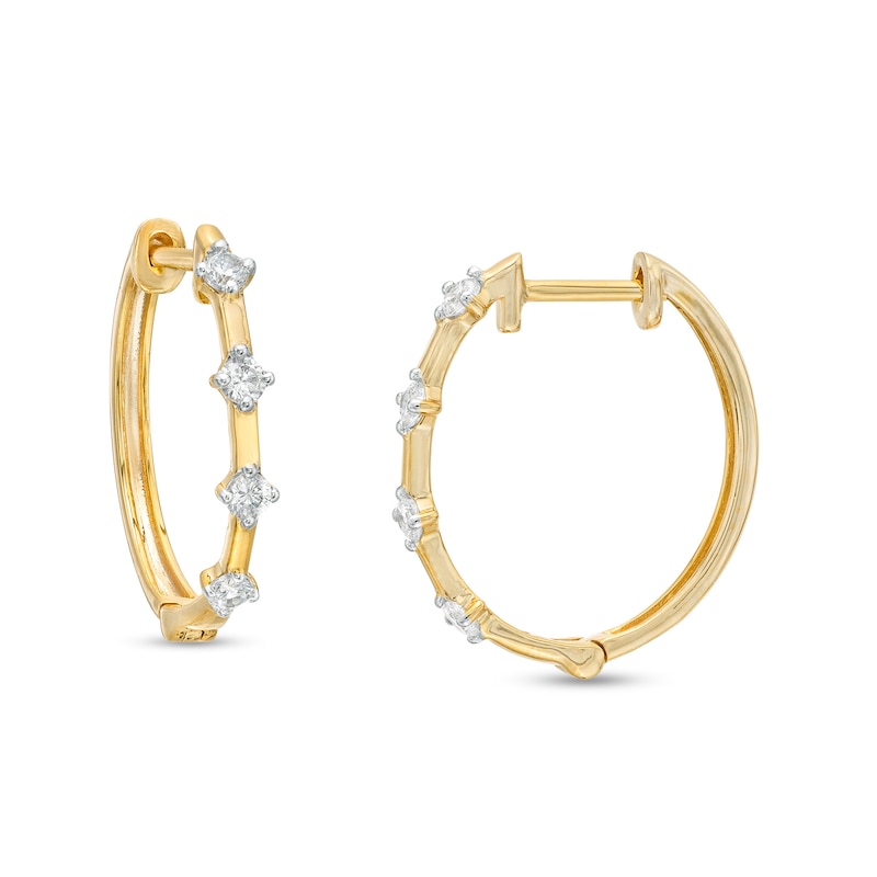 0.40 CT. T.W. Diamond Four Stone Hoop Earrings in 10K Gold|Peoples Jewellers