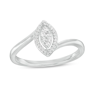 0.10 CT. T.W. Marquise-Shaped Multi-Diamond Open Frame Bypass Promise Ring in 10K White Gold