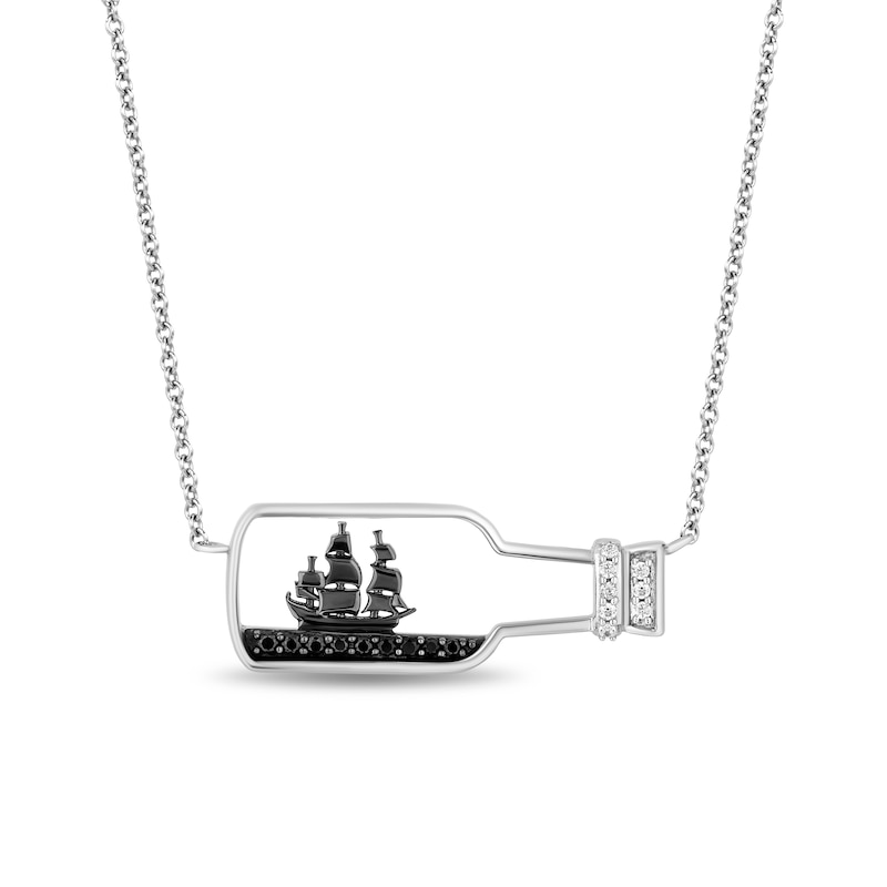 Disney Treasures Pirates of the Caribbean 0.145 CT. T.W. Black and White Diamond Ship Bottle Necklace in Sterling Silver|Peoples Jewellers