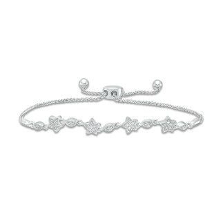 0.10 CT. T.W. Diamond Alternating Star Bolo Bracelet in Sterling Silver – 9.5"