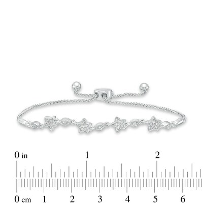 0.10 CT. T.W. Diamond Alternating Star Bolo Bracelet in Sterling Silver – 9.5"