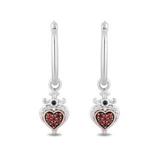 Enchanted Disney Villains Evil Queen Garnet and White Diamond Heart Drop Earrings in Sterling Silver and 10K Rose Gold