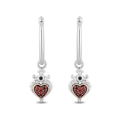 Enchanted Disney Villains Evil Queen Garnet and White Diamond Heart Drop Earrings in Sterling Silver and 10K Rose Gold