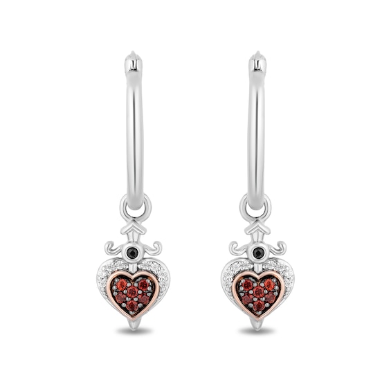 Enchanted Disney Villains Evil Queen Garnet and White Diamond Heart Drop Earrings in Sterling Silver and 10K Rose Gold