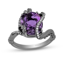 Enchanted Disney Villains Ursula Oval Amethyst and 0.087 CT. T.W. Diamond Ring in Sterling Silver with Black Rhodium