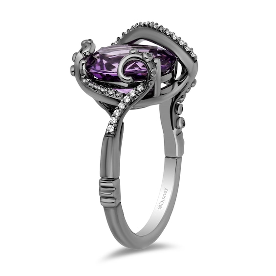 Enchanted Disney Villains Ursula Oval Amethyst and 0.087 CT. T.W. Diamond Ring in Sterling Silver with Black Rhodium