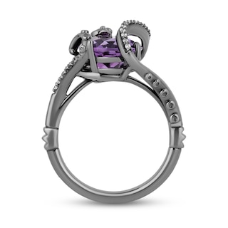 Enchanted Disney Villains Ursula Oval Amethyst and 0.087 CT. T.W. Diamond Ring in Sterling Silver with Black Rhodium