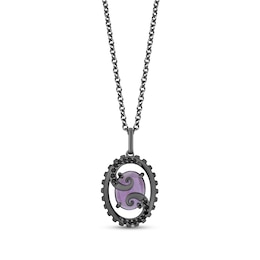 Enchanted Disney Villains Ursula Oval Amethyst and 0.115 CT. T.W. Black Diamond Open Pendant in Sterling Silver - 19&quot;