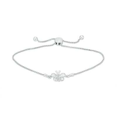 Diamond Accent Butterfly Bolo Bracelet in Sterling Silver – 9.5"