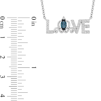 Enchanted Disney Cinderella Oval London Blue Topaz and 0.115 CT. T.W. Diamond "LOVE" Necklace in Sterling Silver