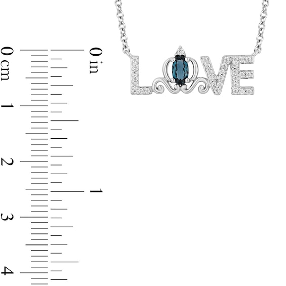 Enchanted Disney Cinderella Oval London Blue Topaz and 0.115 CT. T.W. Diamond "LOVE" Necklace in Sterling Silver