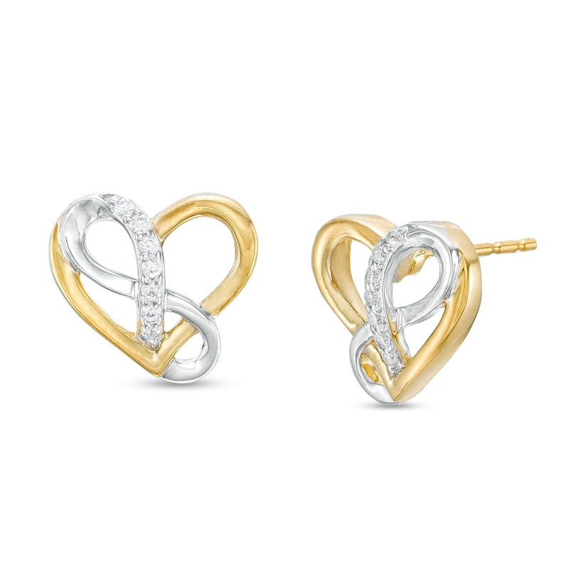 0.085 CT. T.W. Diamond Infinity Heart Interlocking Stud Earrings in Sterling Silver and 14K Gold Plate|Peoples Jewellers