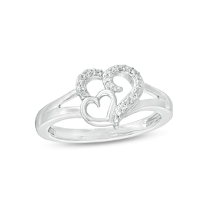 0.04 CT. T.W. Diamond Double Heart Open Shank Ring in Sterling Silver