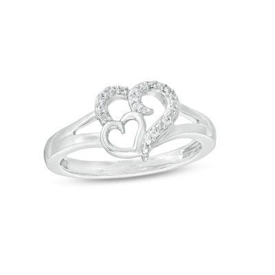 0.04 CT. T.W. Diamond Double Heart Open Shank Ring in Sterling Silver