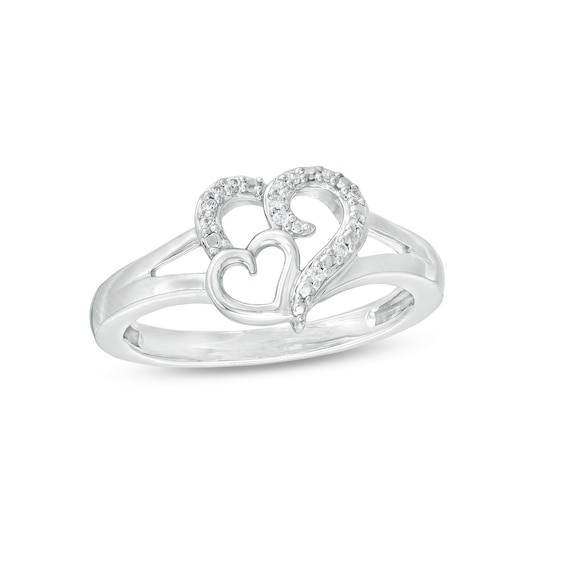 0.04 CT. T.W. Diamond Double Heart Open Shank Ring in Sterling Silver