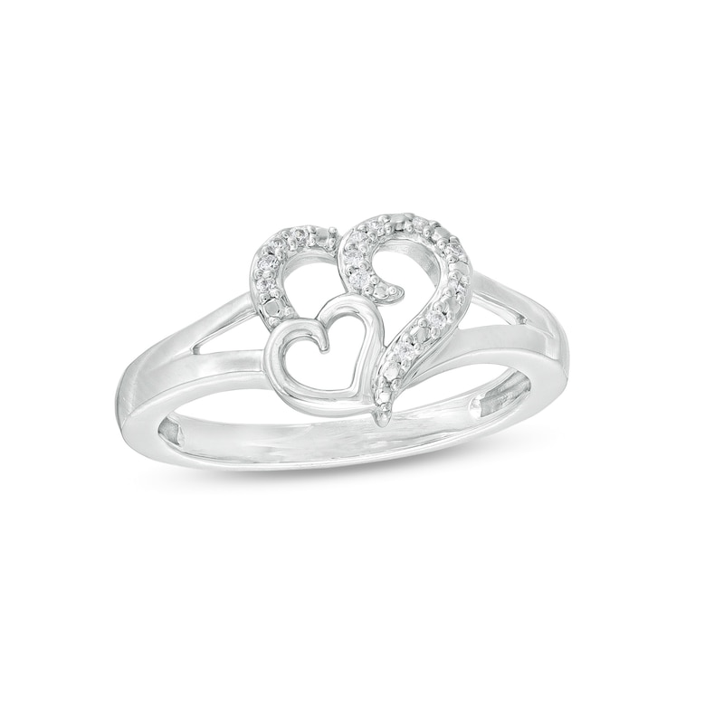 0.04 CT. T.W. Diamond Double Heart Open Shank Ring in Sterling Silver|Peoples Jewellers