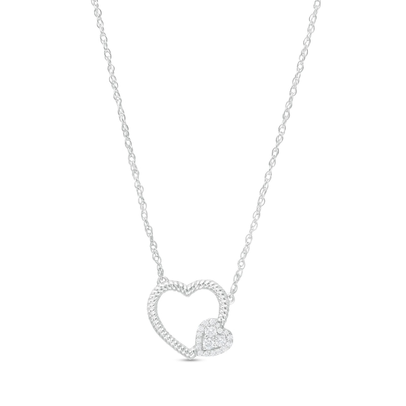 0.115 CT. T.W Diamond Double Heart Necklace in Sterling Silver|Peoples Jewellers