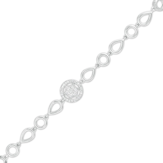 0.04 CT. T.W. Diamond Open Circle and Teardrop Alternating Bracelet in Sterling Silver - 7.25"