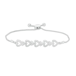 0.04 CT. T.W. Diamond Five Open Hearts Bolo Bracelet in Sterling Silver - 9.5&quot;