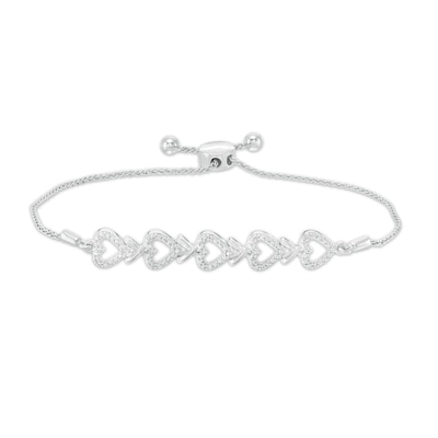 0.04 CT. T.W. Diamond Five Open Hearts Bolo Bracelet in Sterling Silver - 9.5"