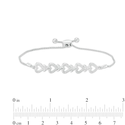 0.04 CT. T.W. Diamond Five Open Hearts Bolo Bracelet in Sterling Silver - 9.5"