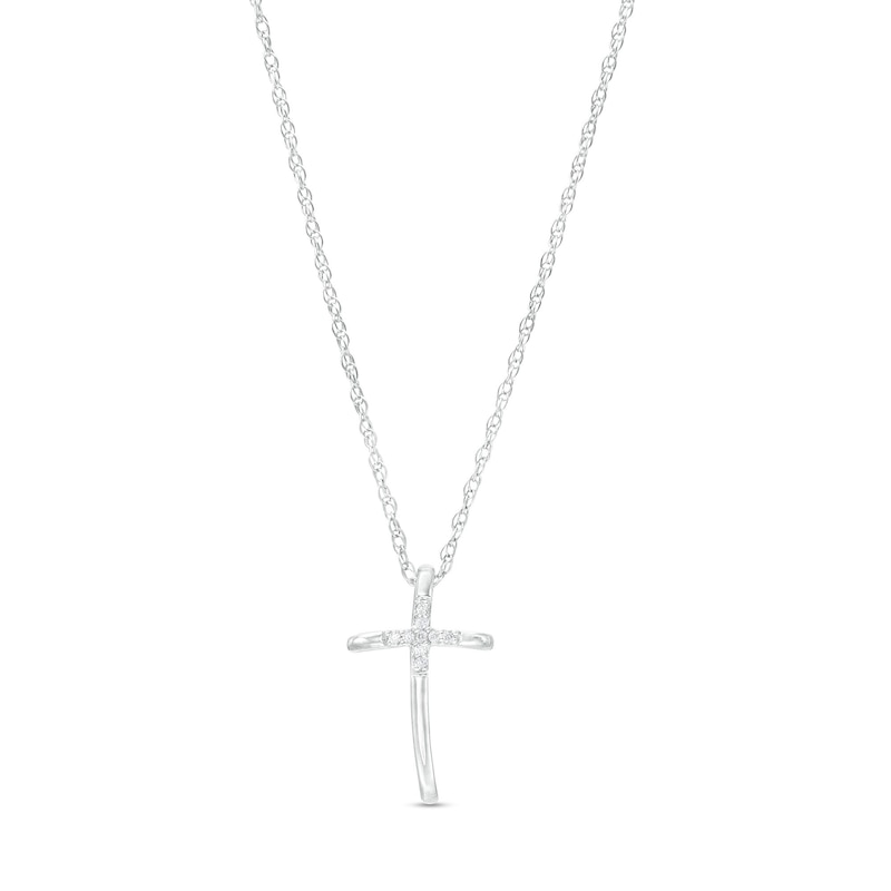 Diamond Accent Curved Cross Pendant in Sterling Silver|Peoples Jewellers