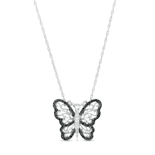 0.115 CT. T.W. Black and White Diamond Butterfly Necklace in Sterling Silver