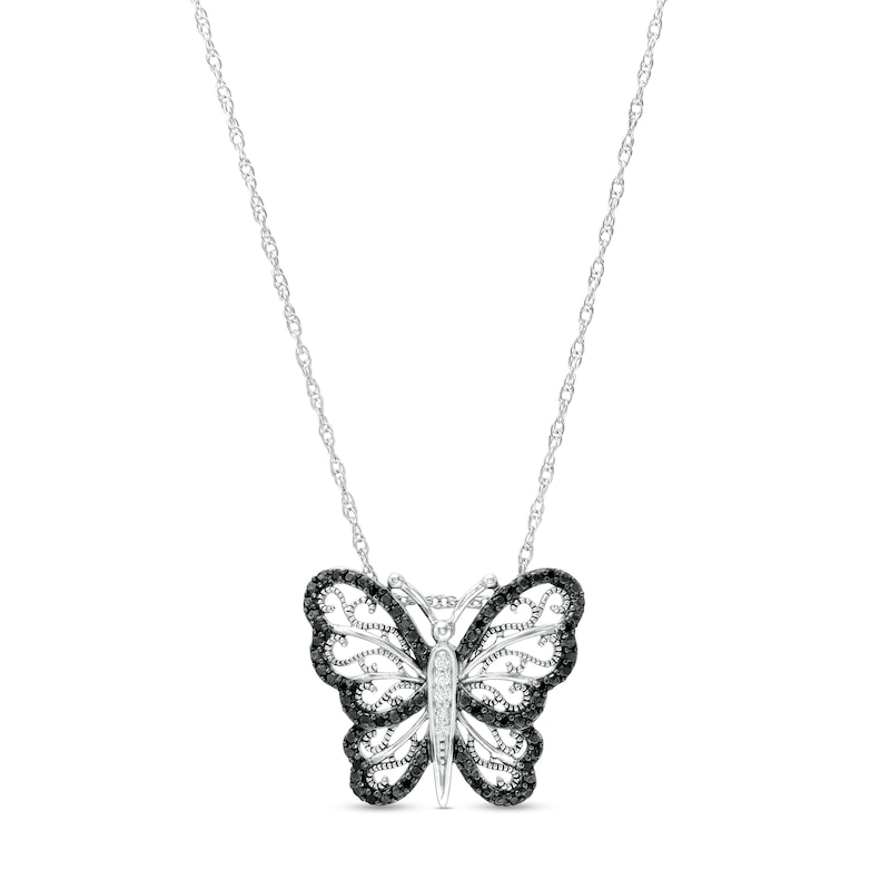0.115 CT. T.W. Black and White Diamond Butterfly Necklace in Sterling Silver|Peoples Jewellers