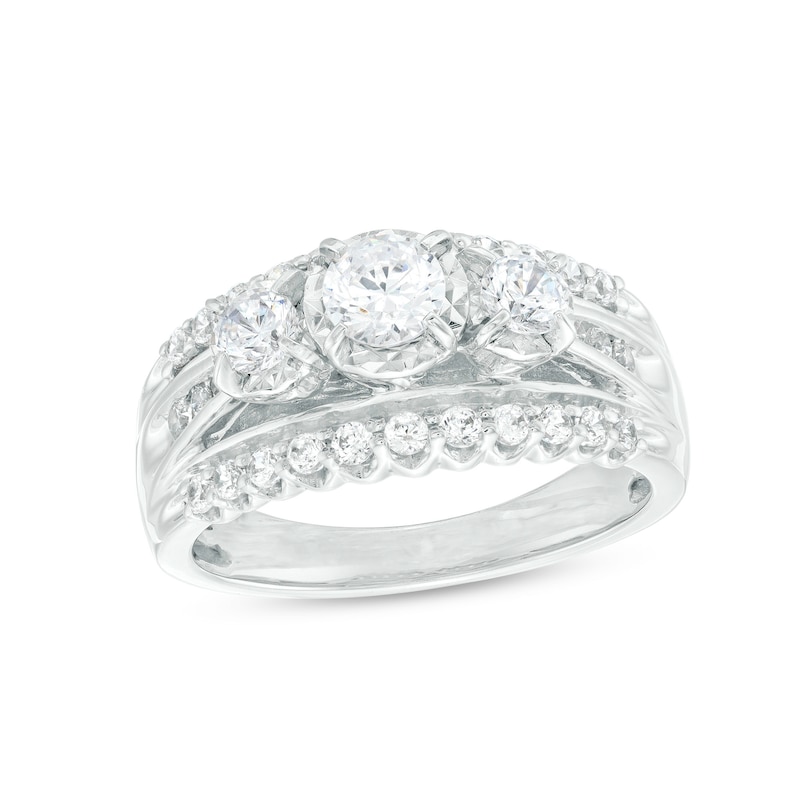 1.00 CT. T.W. Diamond Past Present Future® Three Stone Multi-Row Engagement Ring in 10K White Gold|Peoples Jewellers