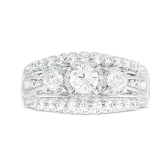 1.00 CT. T.W. Diamond Past Present Future® Three Stone Multi-Row Engagement Ring in 10K White Gold