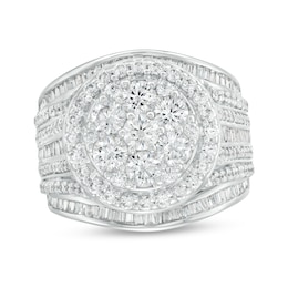 3.00 CT. T.W. Multi-Diamond Frame Baguette and Round Multi-Row Engagement Ring in 14K White Gold (I/I2)