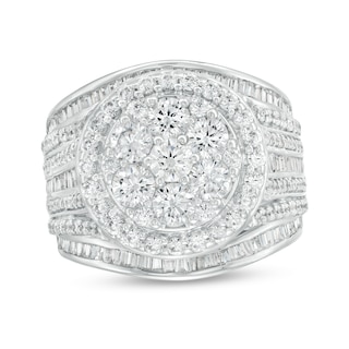 3.00 CT. T.W. Multi-Diamond Frame Baguette and Round Multi-Row Engagement Ring in 14K White Gold (I/I2)