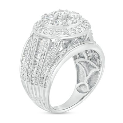 3.00 CT. T.W. Multi-Diamond Frame Baguette and Round Multi-Row Engagement Ring in 14K White Gold (I/I2)