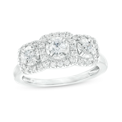 0.50 CT. T.W. Diamond Past Present Future® Three Stone Frame Engagement Ring in 10K White Gold