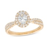 1.00 CT. T.W. Oval Certified Diamond Frame Twist Shank Engagement Ring in 14K Gold (F/SI2)