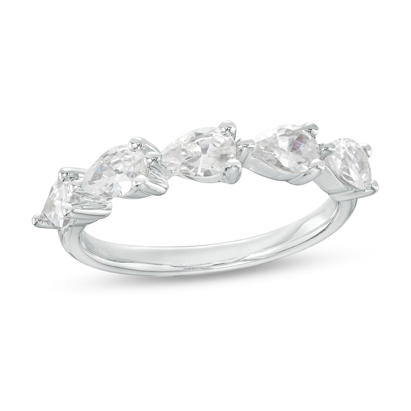 0.95 CT. T.W. Pear-Shaped Diamond Sideways Five Stone Anniversary Band in 14K White Gold|Peoples Jewellers