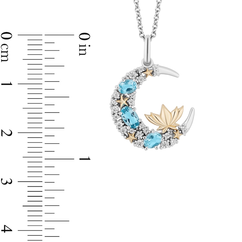 Enchanted Disney Jasmine Oval Swiss Blue Topaz and 0.145 CT. T.W. Diamond Moon Pendant in Sterling Silver and 10K Gold|Peoples Jewellers