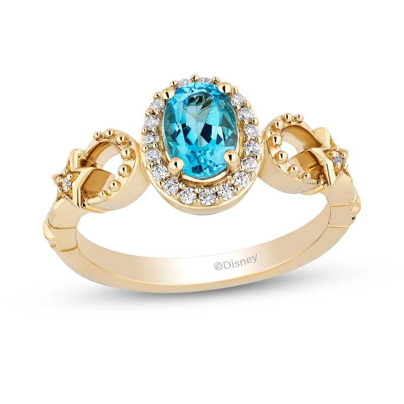 Enchanted Disney Jasmine Oval Swiss Blue Topaz and 0.145 CT. T.W. Diamond Frame Star Sides Ring in 10K Gold|Peoples Jewellers