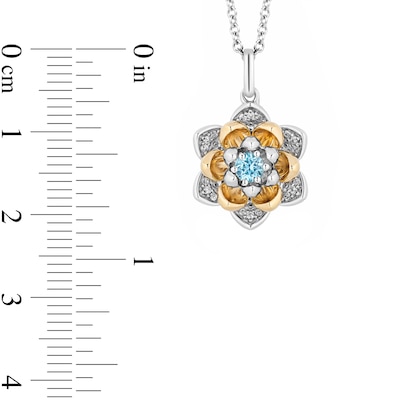 Enchanted Disney Jasmine Swiss Blue Topaz and 0.085 CT. T.W. Diamond Flower Pendant in Sterling Silver and 10K Gold