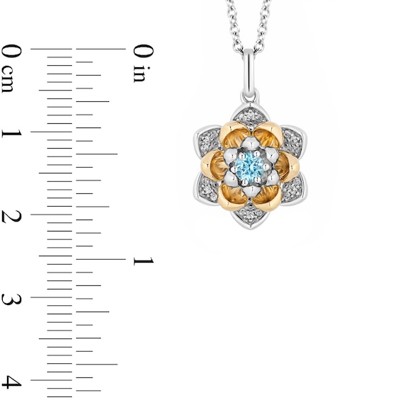 Enchanted Disney Jasmine Swiss Blue Topaz and 0.085 CT. T.W. Diamond Flower Pendant in Sterling Silver and 10K Gold