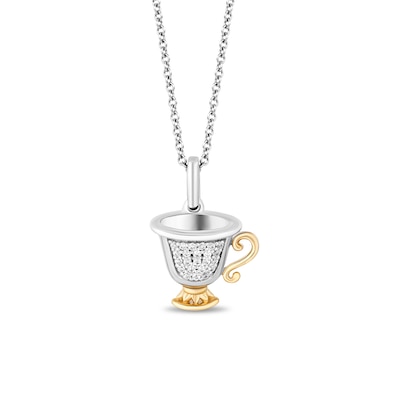 Enchanted Disney Belle 0.065 CT. T.W. Diamond Teacup Pendant in Sterling Silver and 10K Gold – 19"