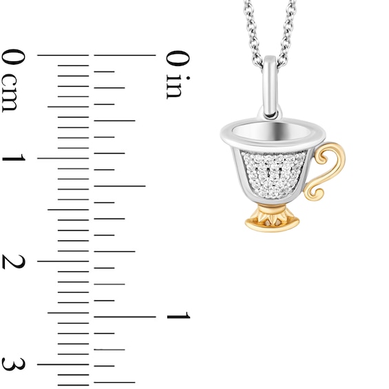 Enchanted Disney Belle 0.065 CT. T.W. Diamond Teacup Pendant in Sterling Silver and 10K Gold – 19"