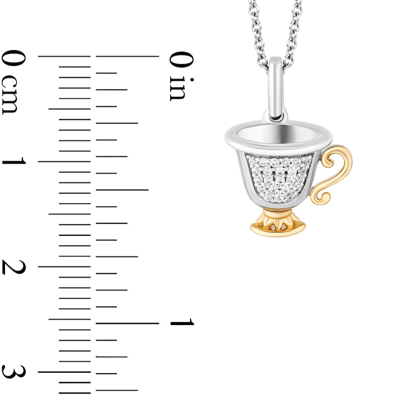 Enchanted Disney Belle 0.065 CT. T.W. Diamond Teacup Pendant in Sterling Silver and 10K Gold – 19"|Peoples Jewellers