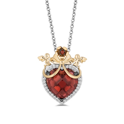 Enchanted Disney Snow White Heart-Shaped Garnet and 0.085 CT. T.W. Diamond Pendant in Sterling Silver and 10K Gold – 19"