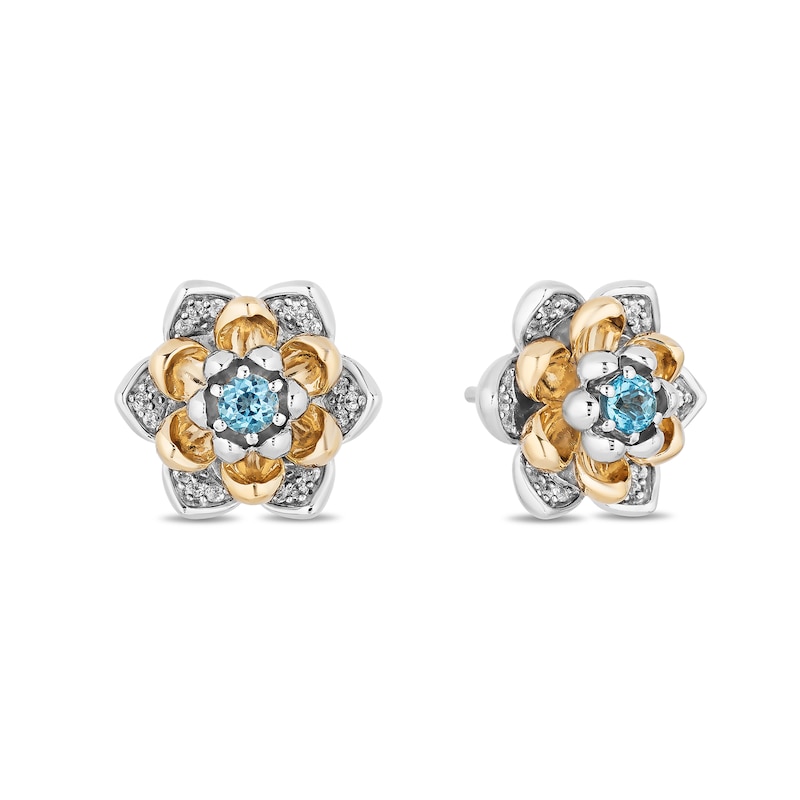Enchanted Disney Jasmine Swiss Blue Topaz and 0.145 CT. T.W. Diamond Stud Earrings in Sterling Silver and 10K Gold|Peoples Jewellers