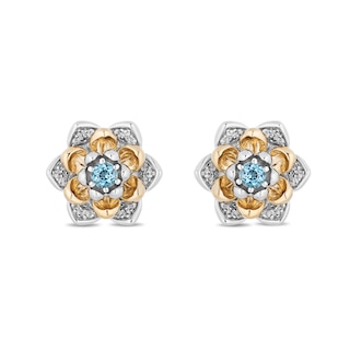 Enchanted Disney Jasmine Swiss Blue Topaz and 0.145 CT. T.W. Diamond Stud Earrings in Sterling Silver and 10K Gold